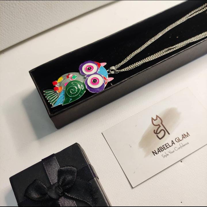 Acrylic Colorful Pattern Owl Pendant