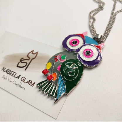 Acrylic Colorful Pattern Owl Pendant