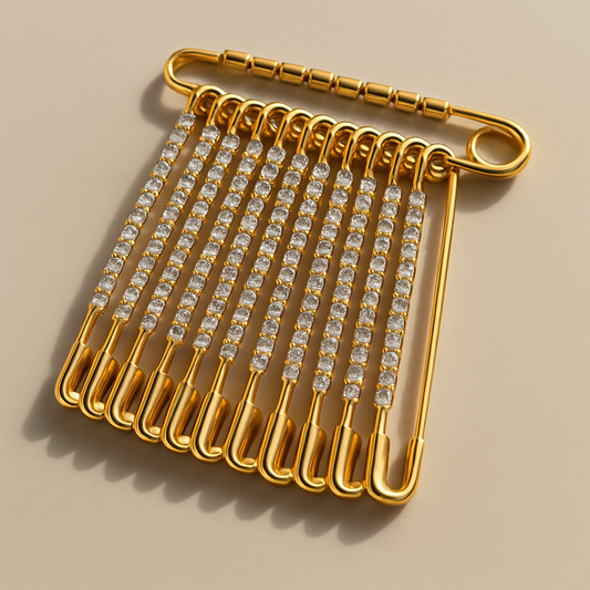 Elegant Gold-Tone Safety Pin Set with Sparkling Stones – Set of 12